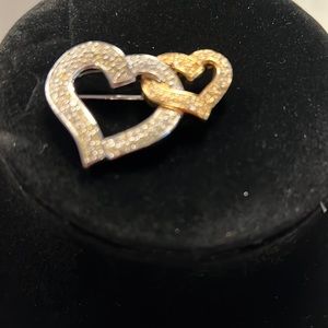 Double heart two toned pin with rhinestones